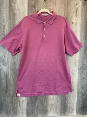 Peter Millar Polo Shirt Mens Large Mauve Pin Striped Golf Performance Stretch